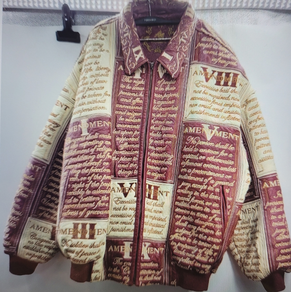 AL WISSAM VI Amendment Patchwork red Tan 100%Leather Jacket Size 54 Rare Find!